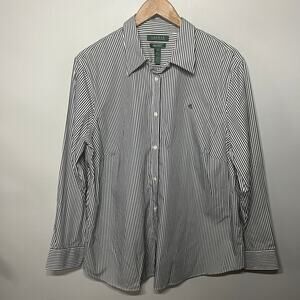 Lauren Ralph Lauren Blouse Shirt Classic Black White Stripe Non Iron Office 2X
